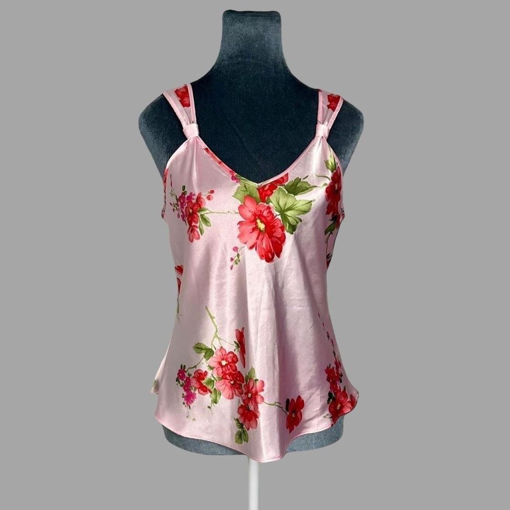Vintage 90s Y2K pink satin floral cami top LAI Design lingerie tank large